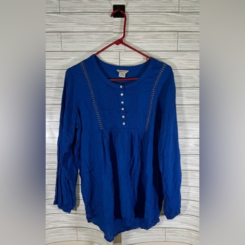 Ariat Women's Long Sleeve Tunic Blue With Design On Front Sz Medium 100% Rayon